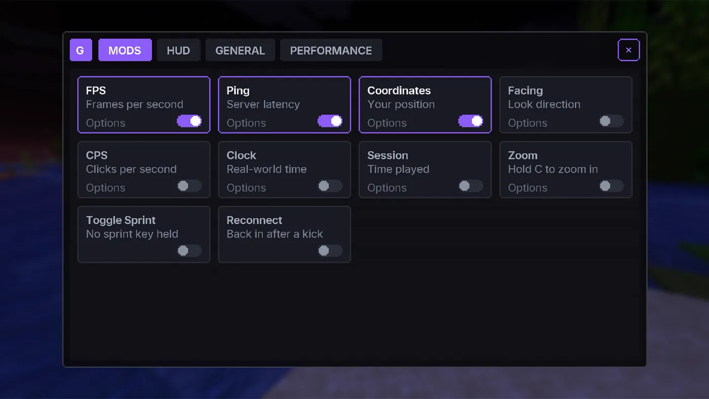 The in-game Gravity menu showing mod cards with switches